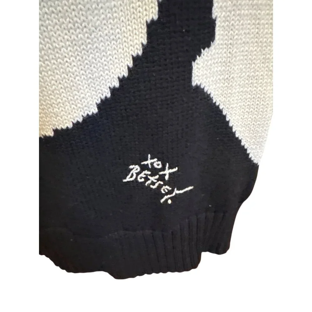 Betsey Johnson Marilyn Monroe Face Sweater Dress Size M Cream Black Graphic